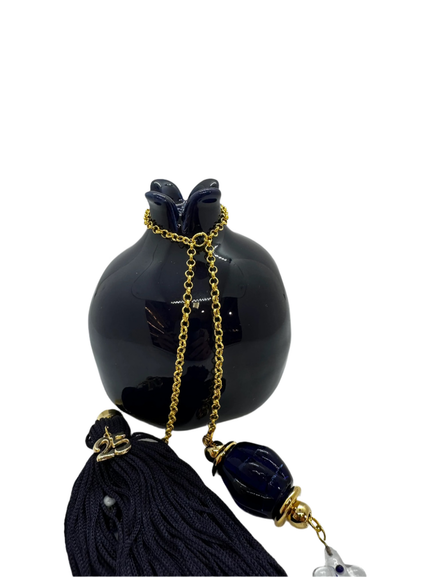 Dark Blue Pomegranate Good Luck Charm with Tassel (Σκούρο Μπλε Ρόδι Γούρι με φούντα)