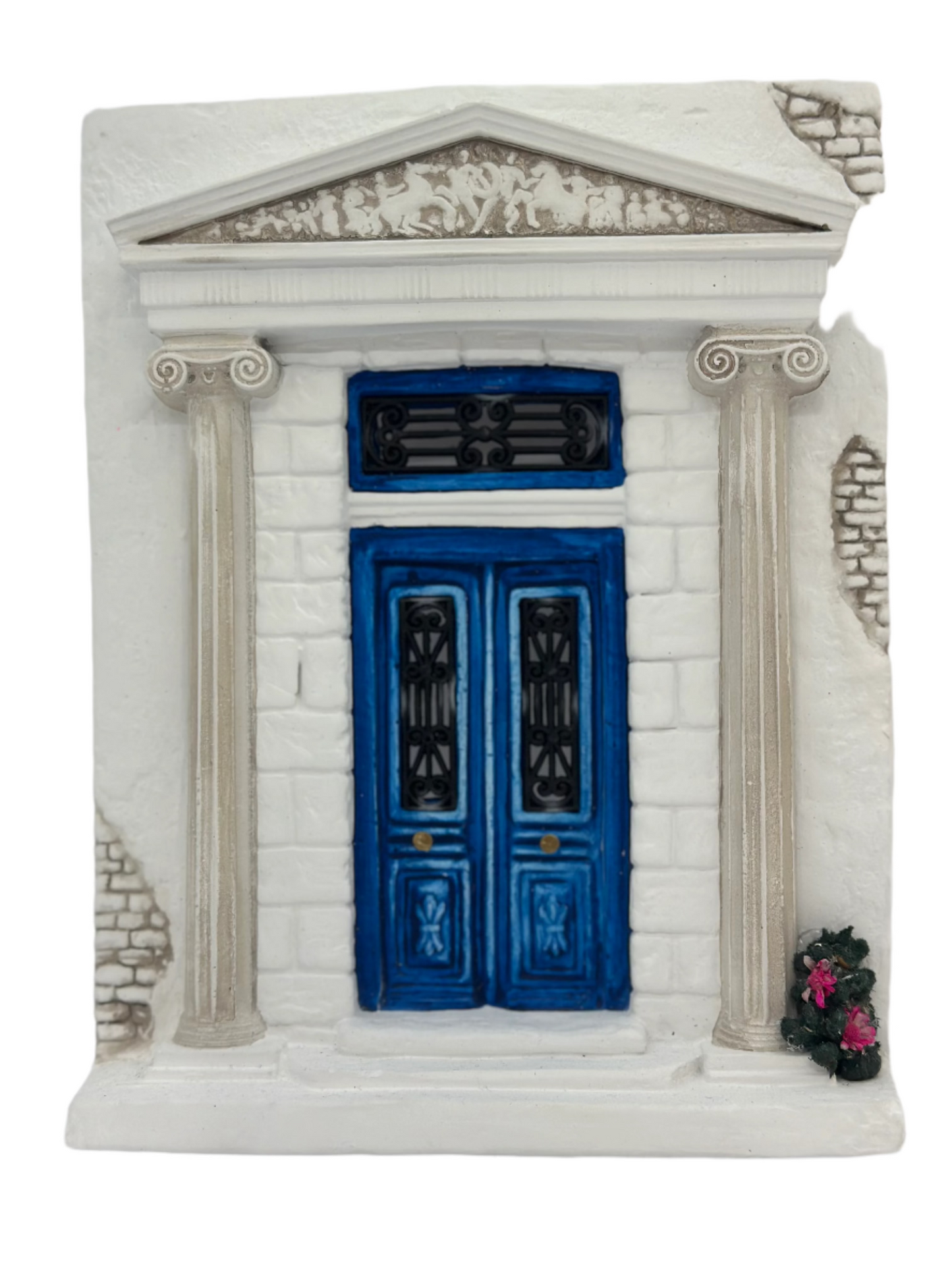 Greek House with Blue Door & Two Columns – (Cycladic Simplicity Meets Classical Grace)