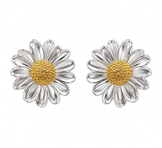 POLYTIMO DAISY EARRINGS STATEMENT, STUDS, 24K GOLD AND STERLING SILVER