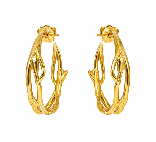 ELI EARRINGS GEOMETRIC, HOOPS MEDIUM, 24K GOLD VERMEIL ON STERLING SILVER