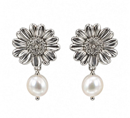 ISMINI DAISY EARRINGS DROPS & DANGLES, STUDS, ON STERLING SILVER