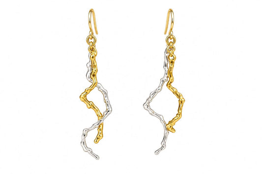 MEDUSA EARRINGS STATEMENT, LONG, STUDS, 24K GOLD VERMEIL ON STERLING SILVER