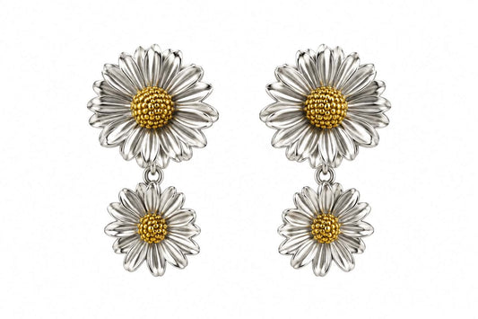 DAISY EARRINGS STATEMENT, DROPS & DANGLES, STUDS, 24K GOLD VERMEIL ON STERLING SILVER