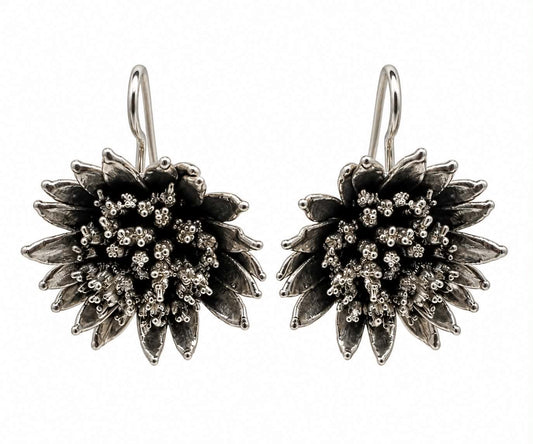 CRYSANTHE CHRYSANTHEMUM EARRINGS STATEMENT, DROPS & DANGLES ON STERLING SILVER