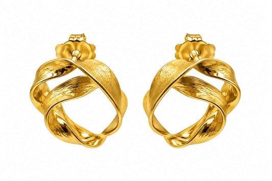 MEDEA EARRINGS GEOMETRIC, DOUBLE LEAF, HOOPS MEDIUM, 24K GOLD VERMEIL ON STERLING SILVER