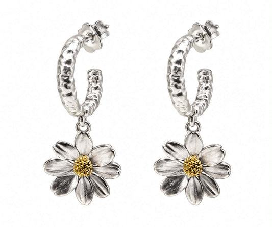 POLYTIMO DAISY EARRINGS DROPS & DANGLES, HUGGIES, 24K GOLD AND STERLING SILVER