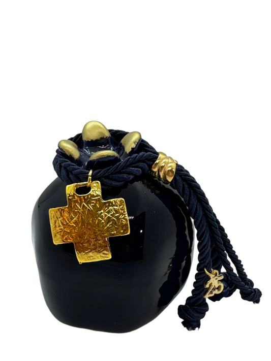 Dark Blue Pomegranate Good Luck Charm with Cross ( Σκούρο Μπλε Ρόδι Γούρι με Σταυρό)